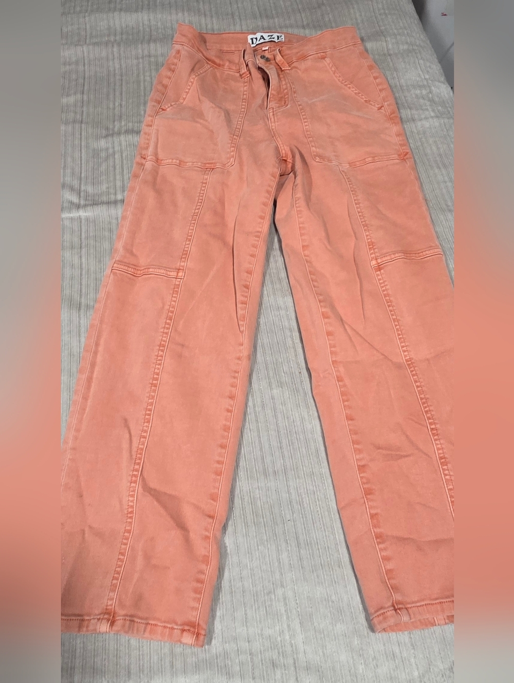 Washed Coral Wide-Leg Utility Pants